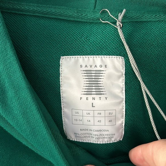 NWT Savage x Fenty Xssential‎ Terry Cropped Hoodie in Emerald Green Sz L - Picture 4 of 8